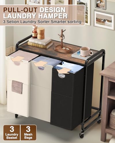 Laundry Sorter 3 Section,Laundry Basket with Wheels,3×15.8 Gal (60L) - Image 4
