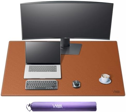 Vyaaa Leather Desk Pad, 40“ x 24” XXL Large Desk Mat, Large Mouse Pad on Top of Desks for Computer, Gaming, Home or Office (Brown) by Vyaaa