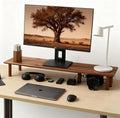 Dual Monitor Stand Riser, Acacia Wood Desktop Shelf with Storage by Rocdeer
