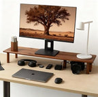 Dual Monitor Stand Riser, Acacia Wood Desktop Shelf with Storage by Rocdeer
