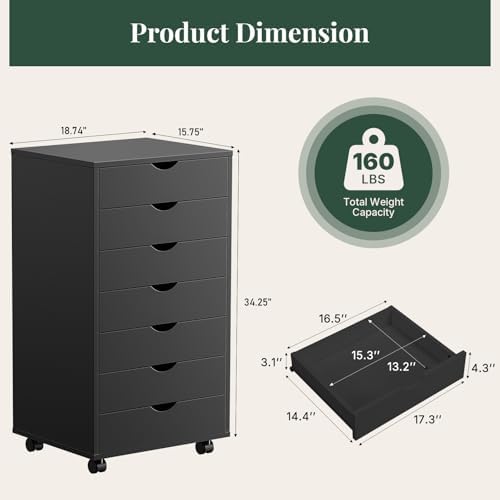 7 Drawer Mobile File Cabinet, Printer Stand with Wheels - Image 3