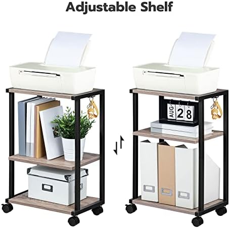 HOOBRO Mobile Printer Stand, 3-Tier Printer Cart Under Desk with Storage, Industrial Adjustable Rolling Cart, Sturdy Little Table on Wheels for Home Office BG28PS01N1 - Image 4