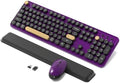 Retro Wireless Keyboard and Mouse Combo with Wrist Rest (Violet) by COVEVA