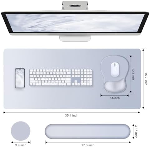 4-in-1 Large Gaming Mouse Pad, Keyboard Wrist Rest Pad & Wrist Support Mousepad Set, Extended Desk Pad Waterproof Desk Mat Protector for Home Office Decor Study Game 35.4×15.7 Inches I Gradient Gray - Image 3