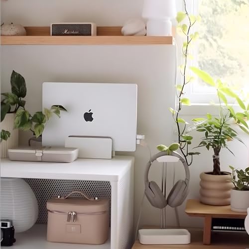 Raico Verical Laptop Stand MacBook Walnut Wood Dual Laptop Vertical Setup Holder Stand (Matte White, Single Slot | Adjustable) - Image 3