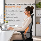 Lumbar Support Pillow with Heat and Vibration Massage for Lower Back Pain Relief & Comfort, Ergonomic Memory Foam Back Cushion with Adjustable Strap for Office Chair, Car Seat and Sofa, Grey - Image 2