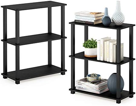 Furinno TURN-S-TUBE Storage Shelves Set of 2, 3-Tier Book Shelf, Corner Shelf, Toolless Open Shelves, Square Tubes, for Organization and Storage, Living Room, Garage, Home Office, Americano by Furinno-FitsYourSpaceFitsYourBudget