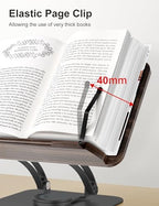 Tounee Book Stand for Reading, Adjustable Book Holder with 360° Swivel Base, Foldable Cookbook Stand Recipe Book Holder with Elastic Page Clips for Music Scores, Recipe, Tablet, Laptop-Black - Image 4