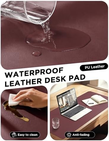 YSAGi 47.2" x 24" Large PU Leather Desk Mat for Keyboard and Mouse - Waterproof Non-Slip Desk Pad Protector for Office, Home, Writing Desk, Dark Pink - Image 5