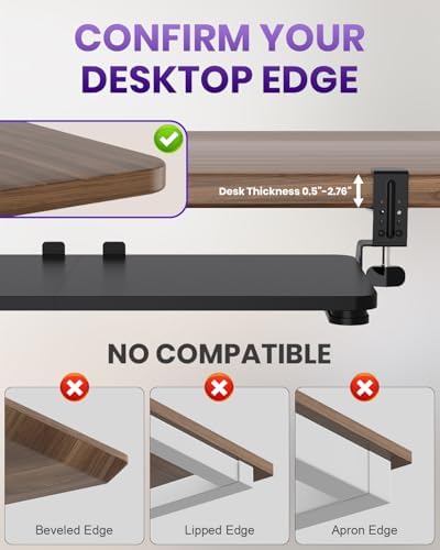 Ergonomic Mouse & Keyboard Tray Under Desk, 20x11.8 in Board, Black - Image 7