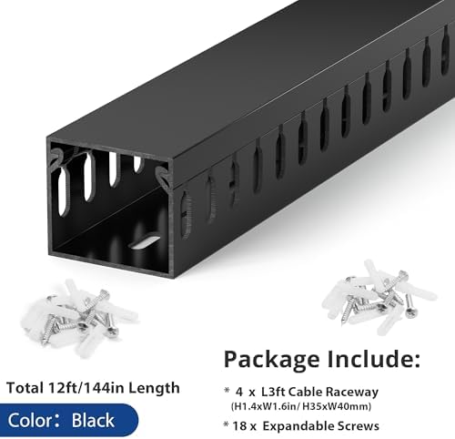 1.4"H x 1.6"W Cable Raceway, 12ft Under Desk Wire Management Channel, Black - Image 4