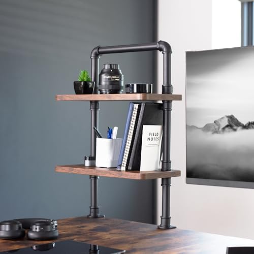 VIVO Vintage Brown Clamp-on 16" Industrial Pipe Desk Shelf, DESK-SHELF16-2N - Image 2