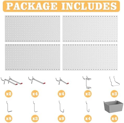 Pegboard Smith 48PCS Metal Pegboard Kit – 12"x24" Tool Storage Wall Organizer Pegboard with Hooks and Bins for Garage, Workshop, Kitchen, Office, and Craft Room (Gray) - Image 4