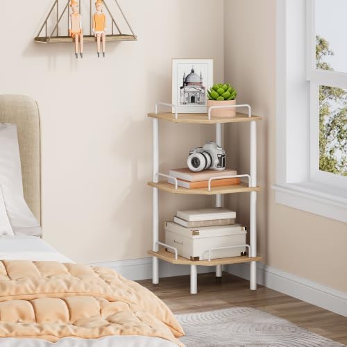 Tajsoon 3 Tier Corner Shelf Stand, Small Corner Table, Natural & White - Image 7