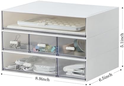 MILULUGO Desk Organizer with 6 Drawers, Makeup Organizer, Plastic Cosmetic Organizer, Bathroom Organization Boxes, Desktop Storage Box(White) - Image 3