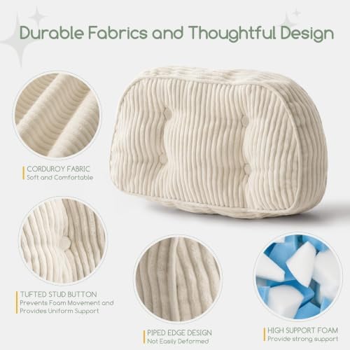 HIGOGOGO Lumbar Support Pillow for Recliner Chair/Accent Chair/Couch/Office Chair, Tufted Corduroy Back Support Cushion for Elderly, Recliner Cushions for Back Rest, Pain Relief, Reading, Beige - Image 4