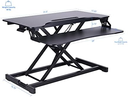 Rocelco Standing Desk Converter and Floor Mat - 31.5 Inch Sit Stand Up Dual Monitor Tabletop Riser with Tablet Mount, Height Adjustable Workstation - Deep Keyboard Tray - Black (R VADRB-MAFM) - Image 3