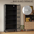 COFaR 71" Black Metal Pantry Cabinet with Glass Doors for Living Room - Image 7
