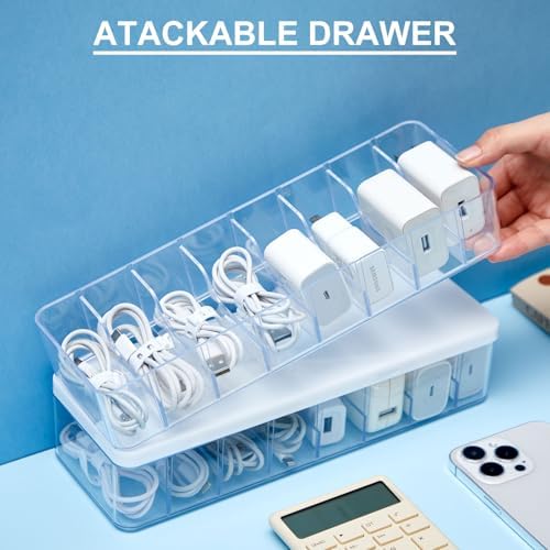 Tatuo Cord Organizer Box with Lid, Clear, White, 6 Pack - Image 3