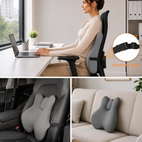 Lumbar Support Pillow with Heat and Vibration Massage for Lower Back Pain Relief & Comfort, Ergonomic Memory Foam Back Cushion with Adjustable Strap for Office Chair, Car Seat and Sofa, Grey - Image 5