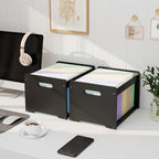 Bamboo Hanging File Organizer, Desk File Box, Open Top, 2 Pack, Black by LONTAI