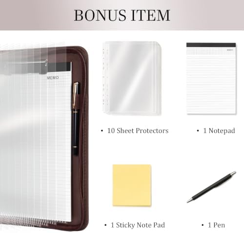 Leathario Portfolio Binder, Padfolio Organizer, 3 Ring Binder with Zipper - Image 6
