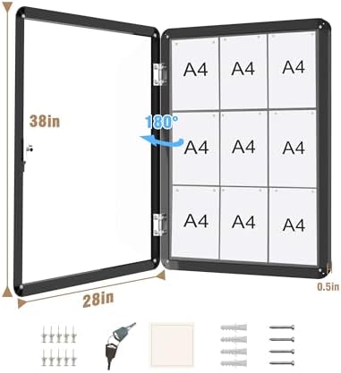 Mifuro 38"x28" Enclosed Bulletin Board, Lockable Weather-Resistant Aluminum Cork Noticeboard for Hospital School & Office, Black Frame w/Grey Flet - Image 5