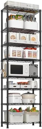 8 Tier Storage Racks Shelving, Heavy Steel Pantry Shelves, Adjustable Wire Shelving Rack, Suitable for Garage, Kitchen, Bathroom, Office, 24" W x 14" D x 80" H, Black by Unknown