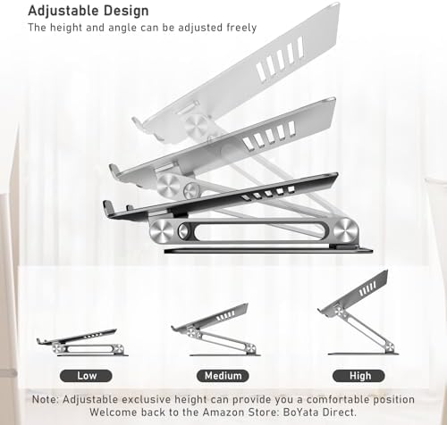 BoYata Laptop Stand, Adjustable Metal Desktop Riser, Up to 15 Inches, Gray - Image 5