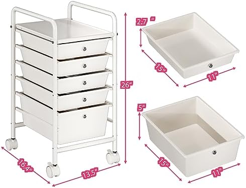Rolling Storage Cart with Drawers 5-Tier Lock Wheels Office White - Image 3