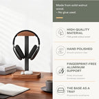 muso wood Walnut Headphone Stand, Wood Headset Stand with Storage Base - Image 4