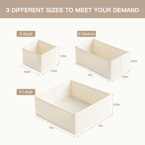 Criusia Drawer Organizer Clothes, 21 Pack Dresser Organizer for Baby Clothes, Underwear, Sock - Foldable Closet Organization and Storage Dividers Bins for Nursery, Bedroom (Beige) - Image 2