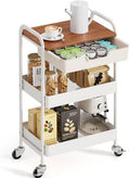 TOOLF 3 Tier Rolling Cart with Drawer, Metal Utility Storage Cart, White by TOOLF