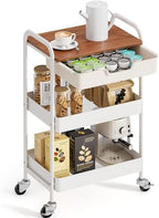 TOOLF 3 Tier Rolling Cart with Drawer, Metal Utility Storage Cart, White by TOOLF