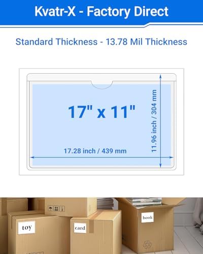 40 PCS Clear Self Adhesive Plastic Label Pockets, Top Loading Business & Library Index Card Holders, Peel and Stick Sleeves for Storage Bins, Totes, Binders and Drawers (17 x 11 Inch) - Image 2