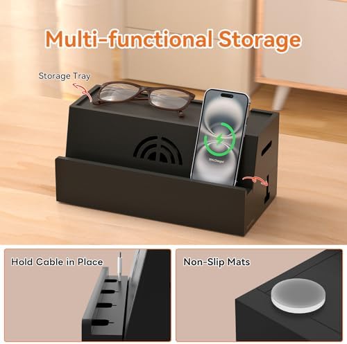 Bamboo Cable Management Box, Black, 31X14X15.5CM - Image 3