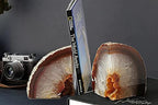 AMOYSTONE Geode Bookends Agate Shelve Decor Crystal Book Ends for Heavy Books Nature Brown with Rubber Bumper(1 Pair, 3-4 LBS) - Image 5