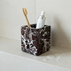 Natural Marble Pen Holder, Square Desk Organizer, Marble Toothbrush Holder, Multi-Functional Makeup Brush Holder, Decorative Storage Cup for Office Vanity Bathroom Kitchen (Rosa Levanto) - Image 5