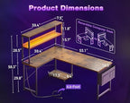 ODK 53" L Shaped Gaming Desk with Shelves, LED & Outlets, Vintage - Image 3