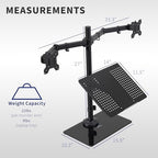 VIVO Freestanding Dual Computer Monitor and Laptop Combo Desk Stand with Glass Base, Fits up to 32 inch Monitors and 17 inch Laptops, Black, STAND-V003FGL - Image 3