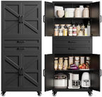 Black Metal Garage Storage Cabinet Rolling Kitchen Storage Pantry Cabinet by Yizosh