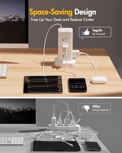 Power Strip Tower with Surge Protector 1800J, Fast Charging Tower PD20W USB-C Ports with 12 AC Outlets, Extension Cord for Home Office Dorm Room, 9.8ft, White - Image 6