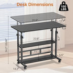Adjustable Height Standing Desk, Rolling Stand Up Desk with Storage Shelves, 31.5" Small Mobile Computer Desk, Portable Laptop Table (Simple Black) - Image 2