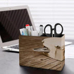 PU Leather Multi-Compartment Pen Holder Desktop Organizer Pencil Cup Storage Caddy for Office Home Supplies Closeup of A Tambourine on A Rustic Wooden Table Heavy Processing for Retro Bleached Look - Image 5
