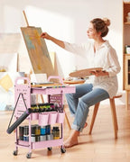 ALVOROG 3 Tier Metal Rolling Cart with Drawer,Wood Top,Pegboards,Pink - Image 4