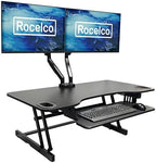 Rocelco 45" Height Adjustable Standing Desk Converter with Premium Dual Monitor Mount and Slide Out Retractable Keyboard Tray - Sit Stand Up Triple Screen Tabletop Riser - Black (R ADRB-45-MA2) - Image 2