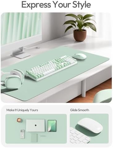 YSAGi Leather Desk Protector, Office Mat, Large Mouse Mat, Non-Slip PU Leather Blotter, Laptop Desk Mat, Waterproof Writing Pad for Office and Home(Pale Green, 63" x 24") - Image 2
