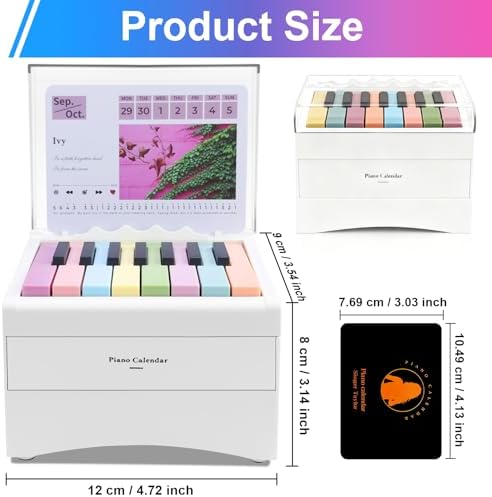 Piano Desk Calendar 2027 with Acrylic Dust Cover – Playable Mini Piano Calendar with 52 Weekly Music Scores, 27 Cards Gift for Swift Fans & Desktop Decor – White - Image 2