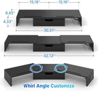Dual Monitor Stand with USB Ports Wood Monitor Stand Riser with Drawer - Image 2