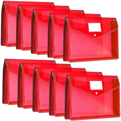 10 Pieces Plastic Expanding File Folders,Red, Horizontal by Epakh